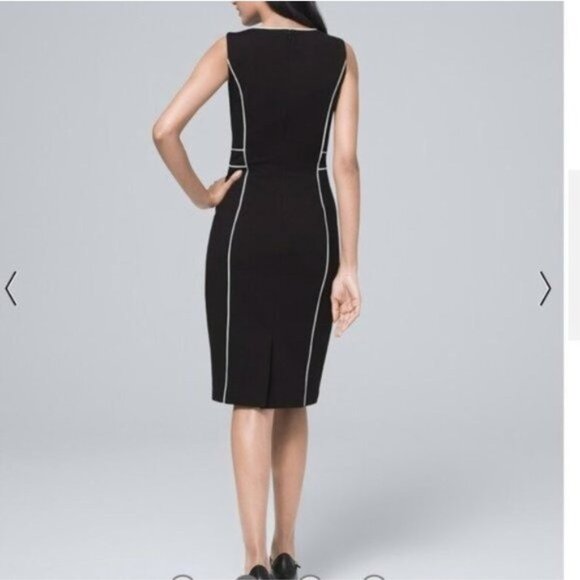 NWOT White House Black Market Contrast-Trim Sheath Dress - Black w/ Ecru - Picture 3 of 4